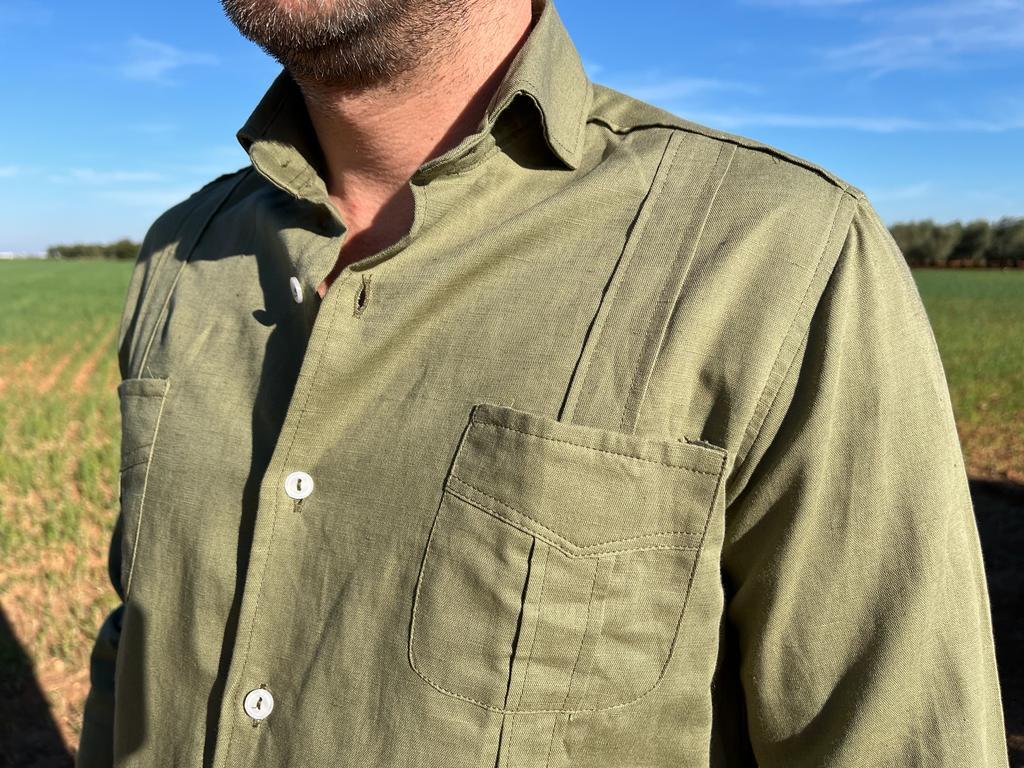 Guayabera Lino Verde Hombre