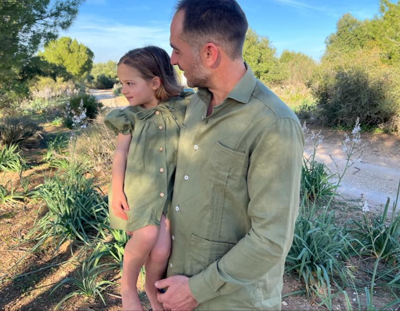 camisa-hombre-y-vestido-niña-verde